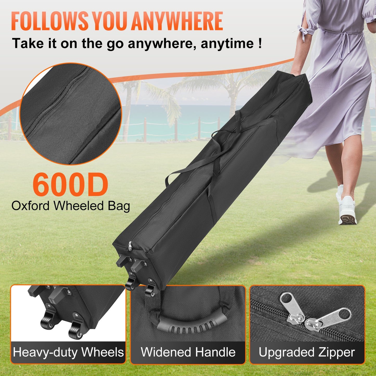 10 x 10 Fuß Pop-Up-Überdachungszelt, Pavillonzelt mit Terrasse mit abnehmbaren Seitenwänden und Tragetasche auf Rädern, UV-beständiger, wasserdichter Sofort-Pavillon-Unterstand für Party, Garten, Hinterhof, Schwarz