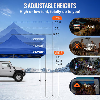 10 x 10 FT Pop Up Canopy Tent, Gazebo Tent with Patio with Removable Side Walls and Carry Bag on Wheels, UV Resistant Waterproof Instant Gazebo Shelter for Party, Garden, Backyard, Blue