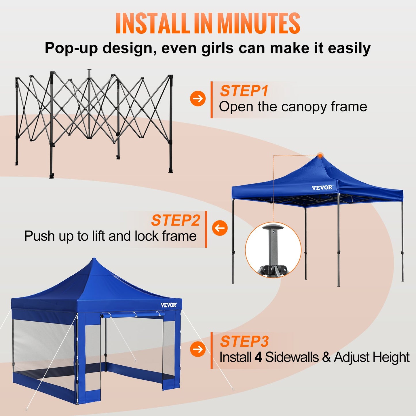 10 x 10 FT Pop Up Canopy Tent, Gazebo Tent with Patio with Removable Side Walls and Carry Bag on Wheels, UV Resistant Waterproof Instant Gazebo Shelter for Party, Garden, Backyard, Blue