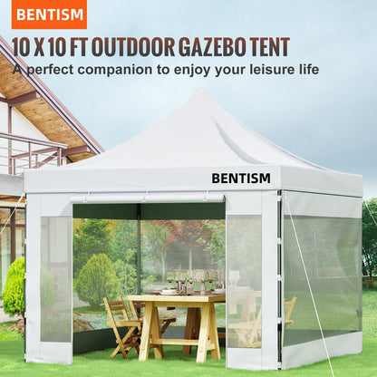 10 x 10 FT Pop Up Canopy Tent, Gazebo Tent with Patio with Removable Side Walls and Carry Bag on Wheels, UV Resistant Waterproof Instant Gazebo Shelter for Party, Garden, Backyard, White