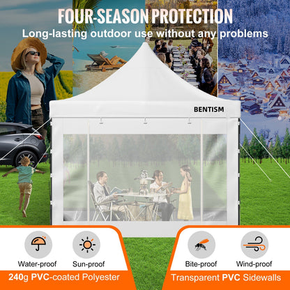 10 x 10 FT Pop Up Canopy Tent, Gazebo Tent with Patio with Removable Side Walls and Carry Bag on Wheels, UV Resistant Waterproof Instant Gazebo Shelter for Party, Garden, Backyard, White