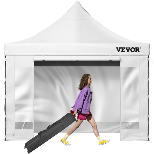 10 x 10 FT Pop Up Canopy Tent, Gazebo Tent with Patio with Removable Side Walls and Carry Bag on Wheels, UV Resistant Waterproof Instant Gazebo Shelter for Party, Garden, Backyard, White