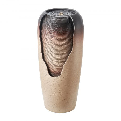 Outdoor Water Fountain, 30.71 in Height Fountain and Waterfall, 1-Tier Floor Standing Glazed Jar Style Fountains with LED Light and Pump, for Outdoor Indoor Garden, Home, Patio & Yard (Coffee)