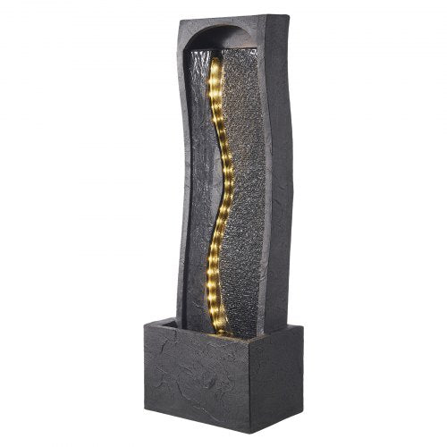 Outdoor Water Fountain, 38.58 in Height Fountain and Waterfall, 1-Tier Floor Standing Rock Base Style Fountains with with LED Light and Pump, for Outdoor Indoor Garden, Home, Patio & Backyard
