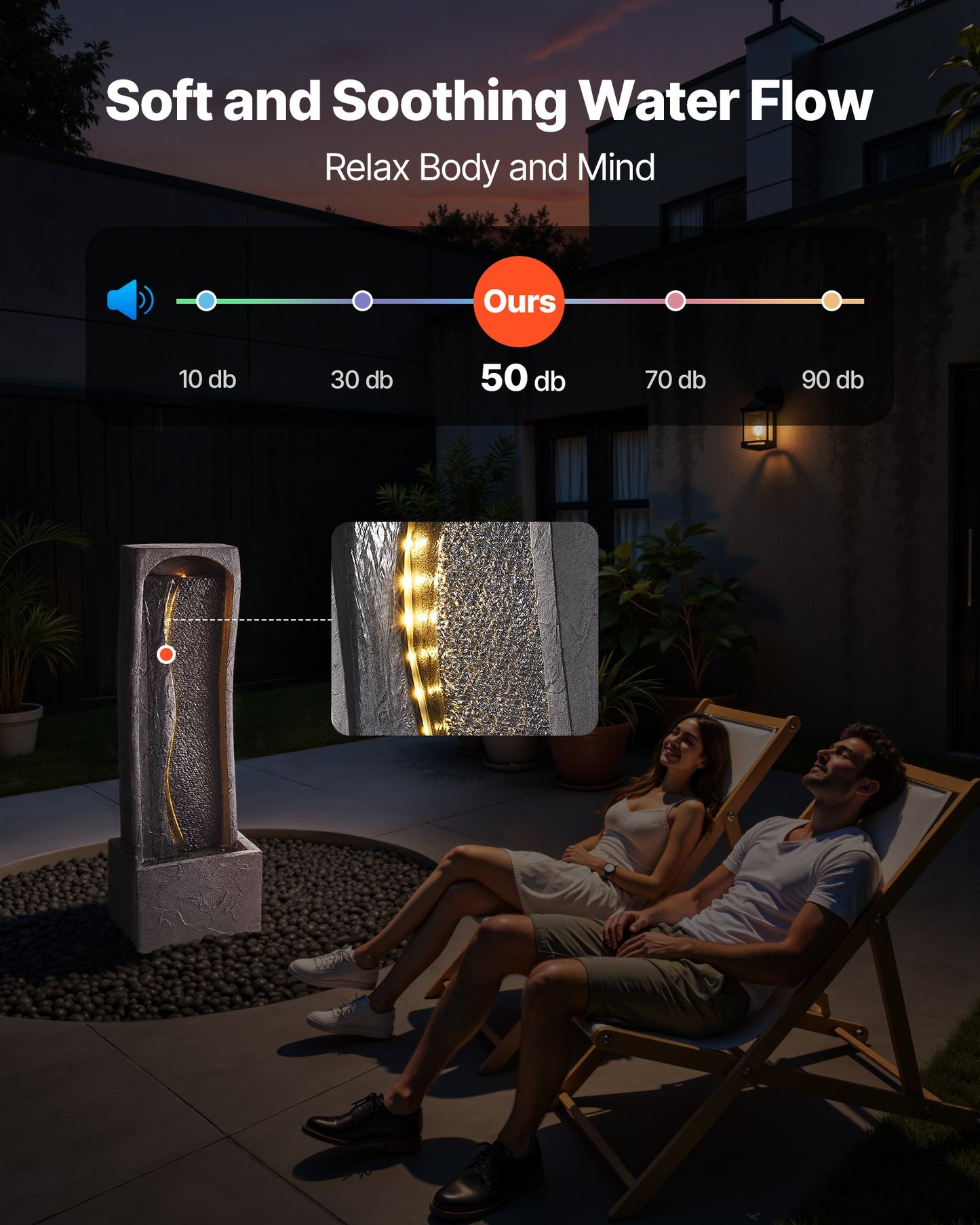 Outdoor Water Fountain, 38.58 in Height Fountain and Waterfall, 1-Tier Floor Standing Rock Base Style Fountains with with LED Light and Pump, for Outdoor Indoor Garden, Home, Patio & Backyard