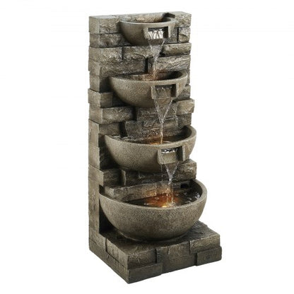 Outdoor Water Fountain, 35.63 in Height Fountain and Waterfall, 4-Tier Floor Standing Cascading Fountains with LED Light and Pump, Block Stack Style, for Outdoor Indoor Garden, Patio & Backyard