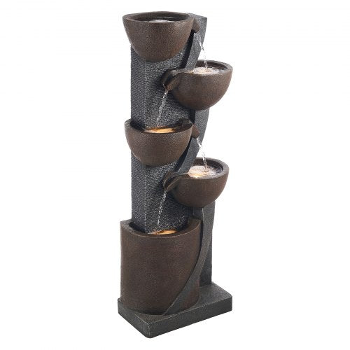 Outdoor Water Fountain, 49.61 in Height Fountain and Waterfall, 5-Tier Floor Standing Jar-Shaped Cascading Fountains with LED Light and Pump, for Outdoor Indoor Garden, Home, Patio & Backyard