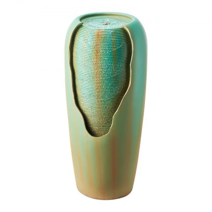 Outdoor Water Fountain, 30.71 in Height Fountain and Waterfall, 1-Tier Floor Standing Glazed Jar Style Fountains with LED Light and Pump, for Outdoor Indoor Garden, Home, Patio & Yard (Green)