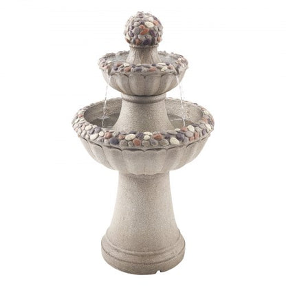 Outdoor Water Fountain, 36.5 in Height Fountain and Waterfall, 2-Tier Floor Standing Rock Base Style Fiberglass and Resin Fountains with Pump, for Outdoor Indoor Garden, Home, Patio & Backyard