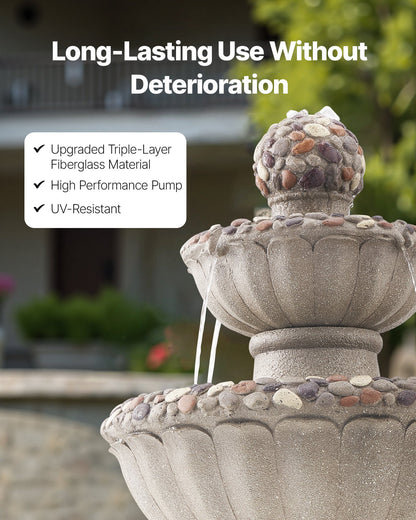 Outdoor Water Fountain, 36.5 in Height Fountain and Waterfall, 2-Tier Floor Standing Rock Base Style Fiberglass and Resin Fountains with Pump, for Outdoor Indoor Garden, Home, Patio & Backyard