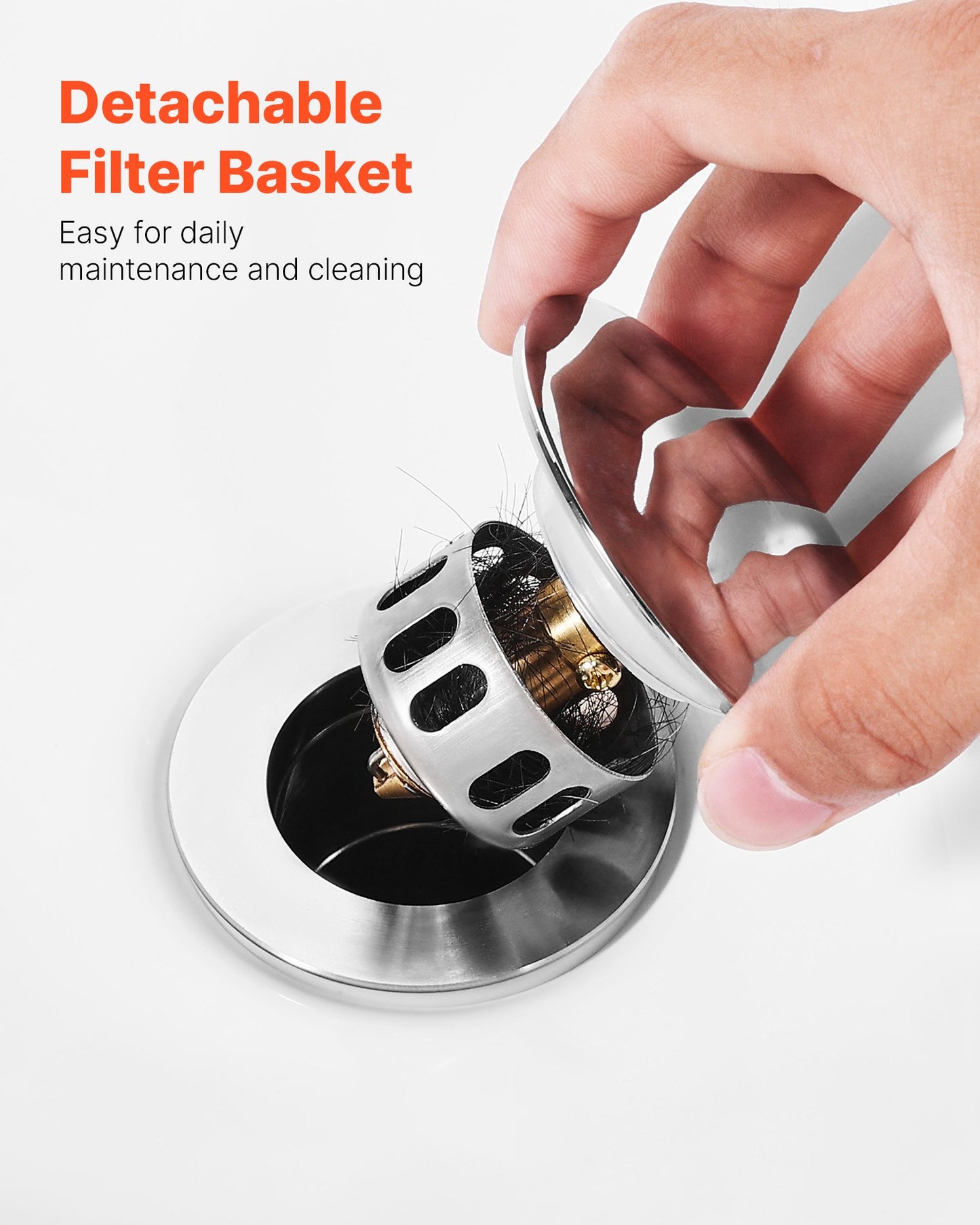 Bathroom Sink Drain Without Overflow, Brass and 304 Stainless Steel Pop Up Drains, Anti-Clogging Vessel Drain Strainer, All Metal Hair Catcher Drains Stopper, for Sinks Without Overflow Holes