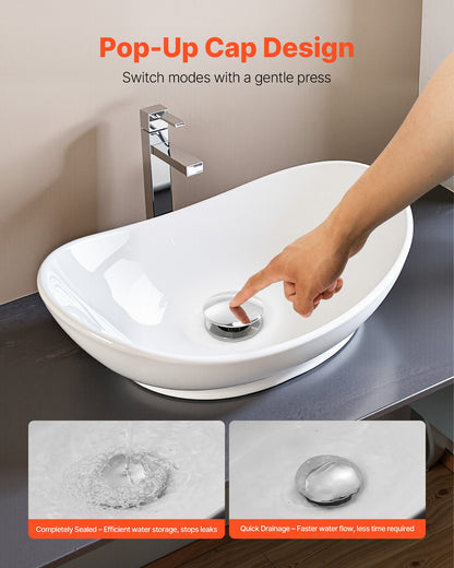 Bathroom Sink Drain Without Overflow, Brass and 304 Stainless Steel Pop Up Drains, Anti-Clogging Vessel Drain Strainer, All Metal Hair Catcher Drains Stopper, for Sinks Without Overflow Holes