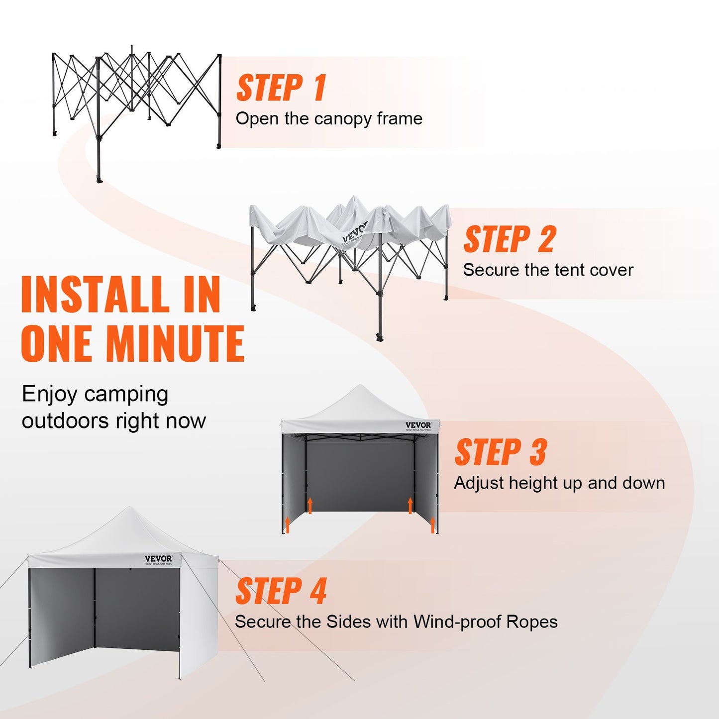 Pop Up Baldakin Tält Utomhus Lusthus tält 304,8 x 304,8 cm med sidoväggar & väska Vit