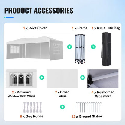 Pop-Up-Dach 3 x 6 Meter Pop-Up-Pavillonzelt mit 3 Seitenwänden und 2 Fenstern