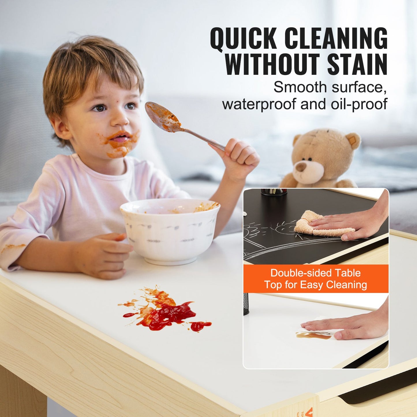 Barnbord och stolset, aktivitetsbord i trä med förvaringsutrymme och lådor, lekbord för småbarn Konst, hantverk, läsning, lärande