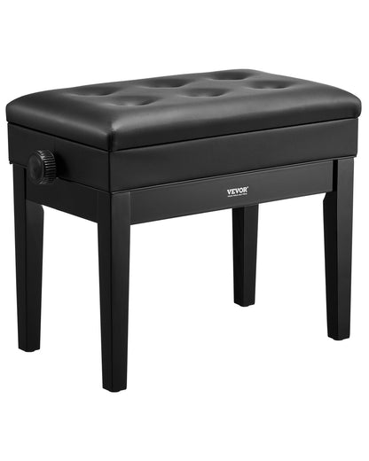 Adjustable Piano Keyboard Bench Storage Padded Seat Wooden Bookcase