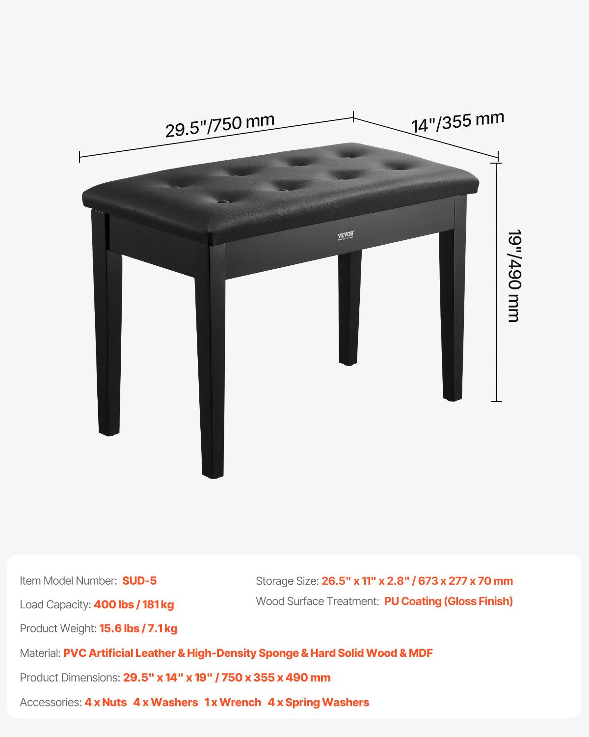 Duett-Klavier-Tastatur-Bank mit Stauraum, gepolsterter Sitzfläche, Holz-Kosmetiktisch, Bücherregal, Hocker