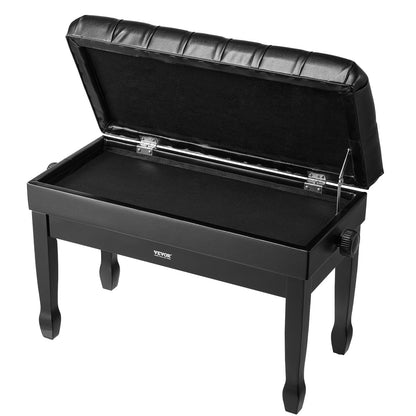 Adjustable Piano Keyboard Bench Storage Padded Seat Wooden Bookcase