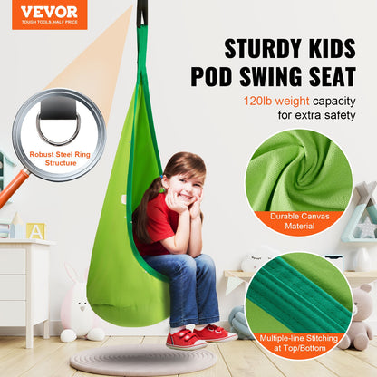 Kids Pod Swing Seat Hängmatta stol med LED-ljus Strängar 120 lbs