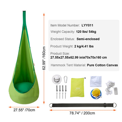 Kids Pod Swing Seat Hängmatta stol med LED-ljus Strängar 120 lbs