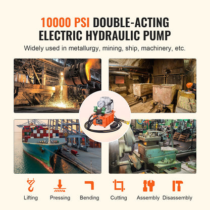 Electric Hydraulic Pump, 10000 PSI 750W 110V 488 in³/8L Capacity, Double Acting Solenoid Valve, Electric Driven Hydraulic Pump Power Pack Unit with Pedal Switch for Punching/Bending/Jack Machine