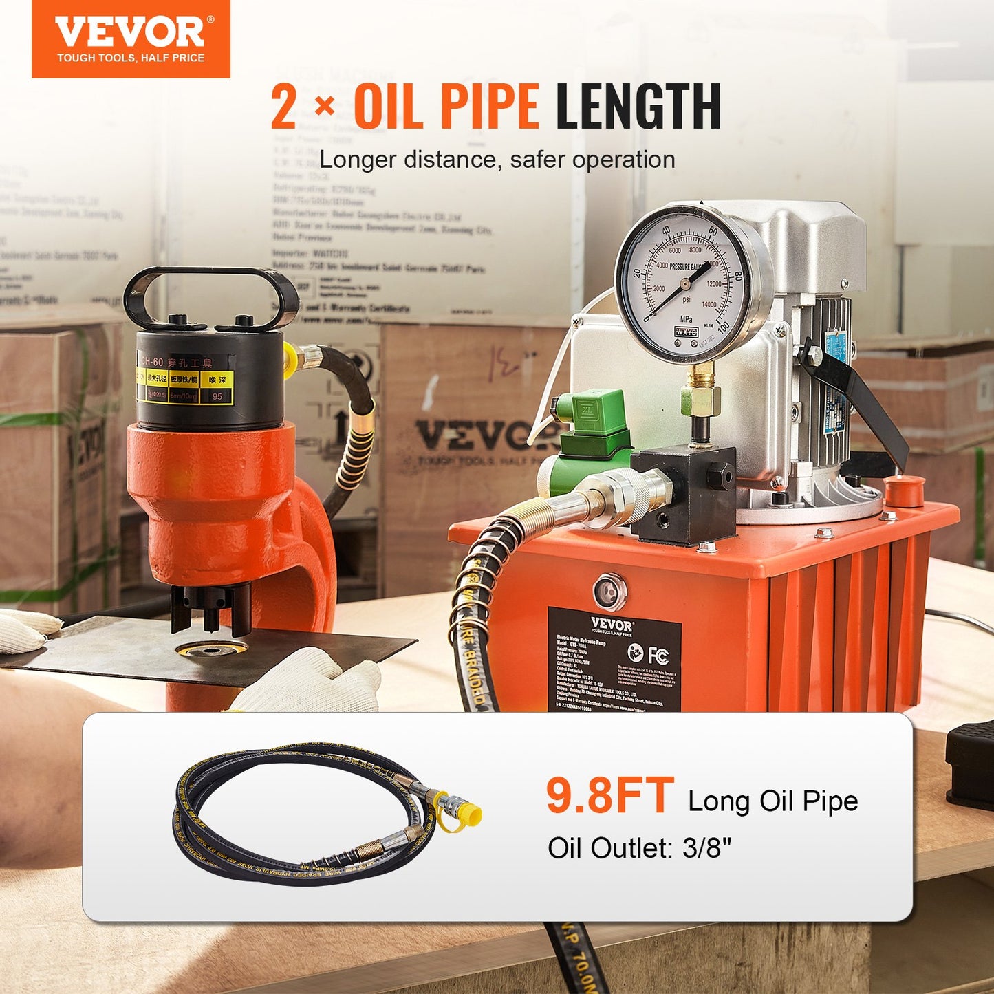 Electric Hydraulic Pump, 10000 PSI 750W 110V 488 in³/8L Capacity, Single Acting Solenoid Valve, Electric Driven Hydraulic Pump Power Pack Unit with Pedal Switch for Punching/Bending/Jack Machine