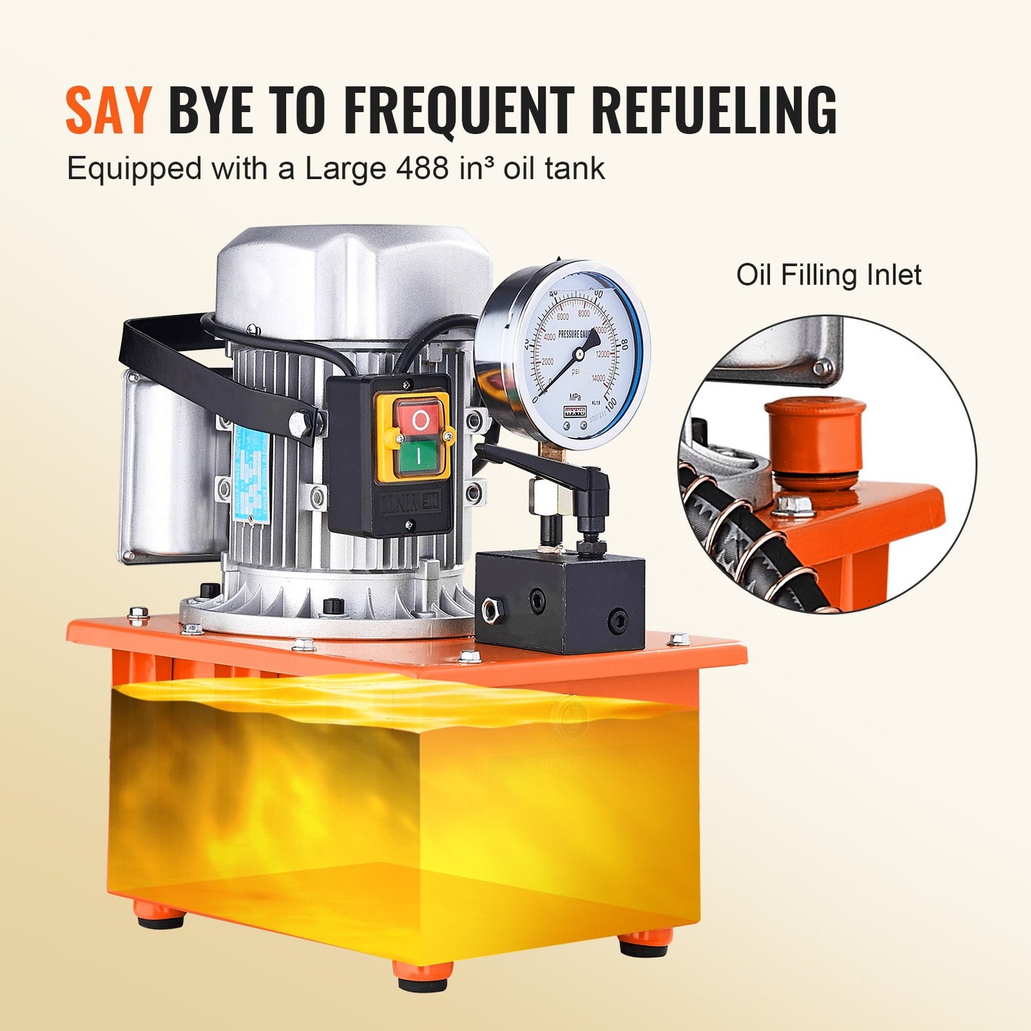 Electric Hydraulic Pump, 10000 PSI 750W 110V, 488 in³/8L Capacity, Single Acting Manual Valve, Electric Driven Hydraulic Pump Power Pack Unit with Lever Switch for Punching/Bending/Jack Machines