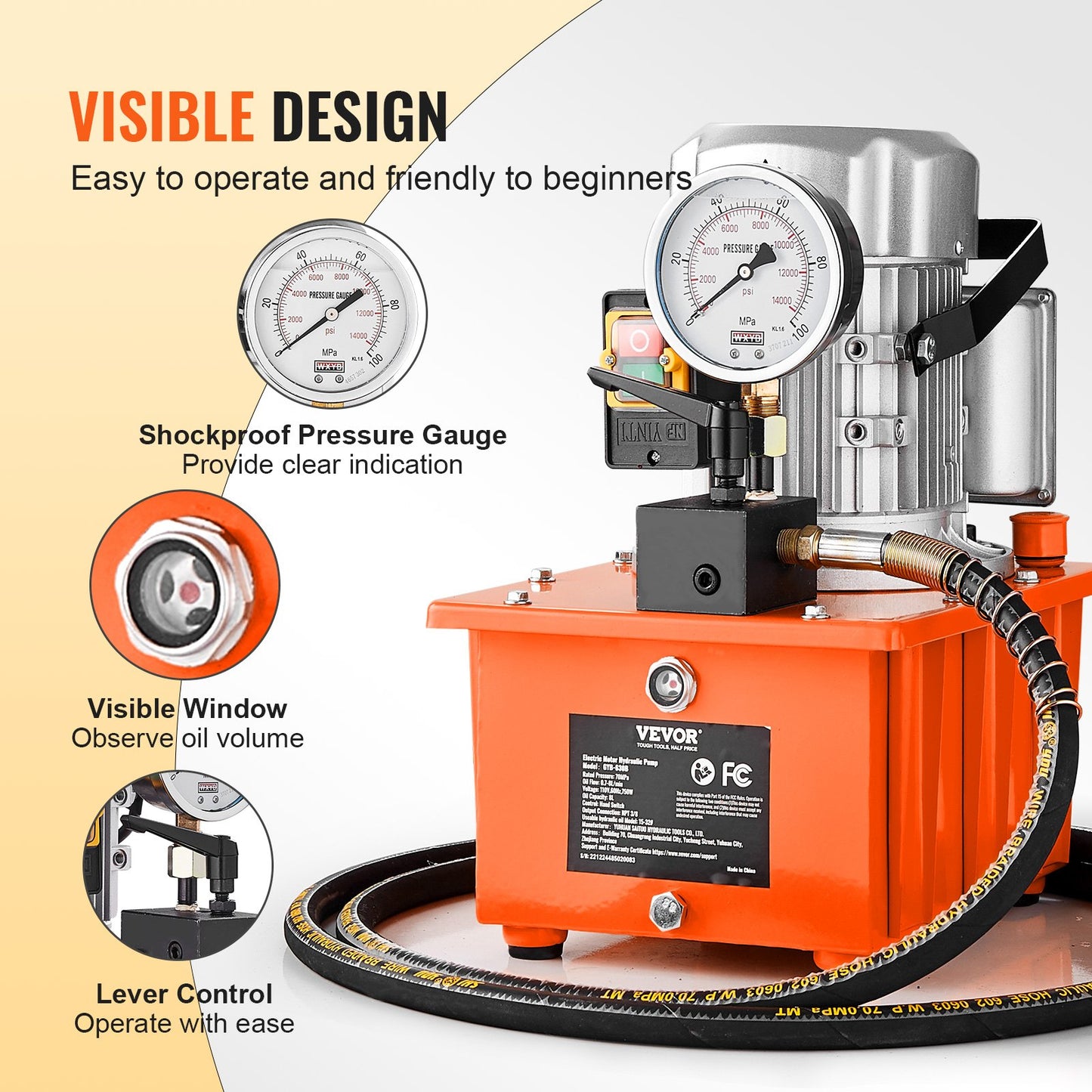 Electric Hydraulic Pump, 10000 PSI 750W 110V, 488 in³/8L Capacity, Single Acting Manual Valve, Electric Driven Hydraulic Pump Power Pack Unit with Lever Switch for Punching/Bending/Jack Machines