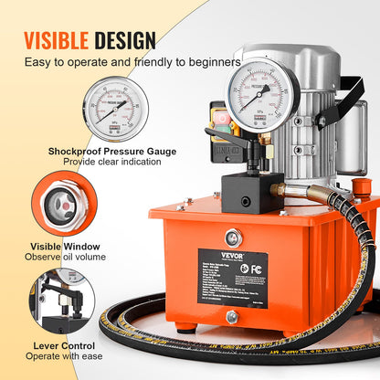 Electric Hydraulic Pump, 10000 PSI 750W 110V, 488 in³/8L Capacity, Single Acting Manual Valve, Electric Driven Hydraulic Pump Power Pack Unit with Lever Switch for Punching/Bending/Jack Machines