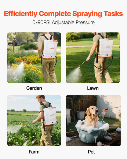 Battery Powered Backpack Sprayer, 3.2 Gal Powerful Electric Backpack Sprayer, 2 Retractable Wands & 5 Nozzles, Adjustable 0-90 PSI, 2 Hour Runtime, Portable Weed Sprayers for Yard Garden Lawn