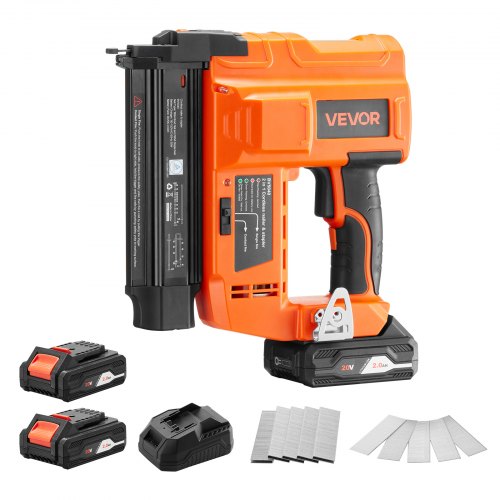 2-in-1 Cordless Brad Nailer, 18 Gauge, 20V Battery Powered Nail Gun and Staple Gun, with 500 pcs Nails, 500 pcs Staples, 2 x 2.0 Ah Li-ion Batteries, Charger, for Home Improvement, Woodworking