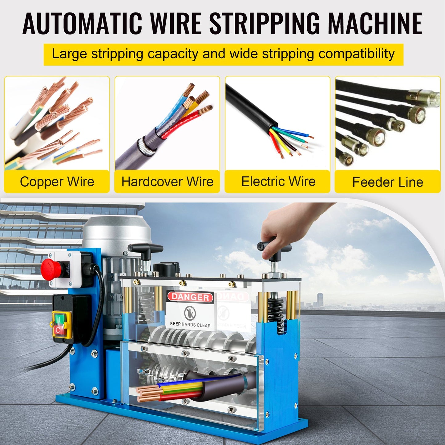 Electrical Wire Stripping Machine, 0.06 Inch-0.15 Inch Automatic Wire Stripping Machine, 11 Channels 10 Blades Cable Stripping Machine, Wire Stripping Tool 75 Feet/Minute, for Copper Wire Recycling