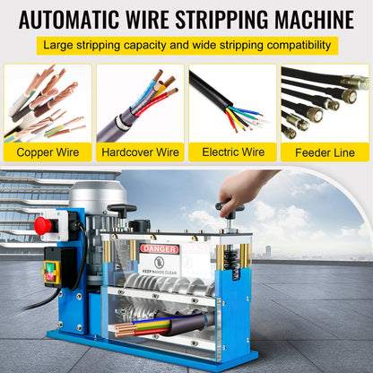 Electrical Wire Stripping Machine, 0.06 Inch-0.15 Inch Automatic Wire Stripping Machine, 11 Channels 10 Blades Cable Stripping Machine, Wire Stripping Tool 75 Feet/Minute, for Copper Wire Recycling