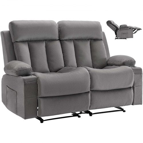 Loveseat Recliner Sofa, Power Reclining Couch with Heating and Massage, Soft Velvet Electric Recliner Sofa with USB Ports, Cup Holders andSideBags, Dual Loveseat Chair for Living Room, Grey