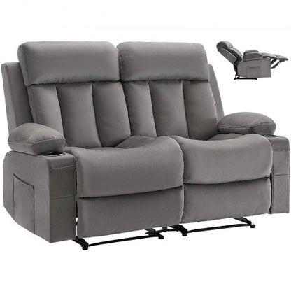 Loveseat Recliner Sofa, Power Reclining Couch with Heating and Massage, Soft Velvet Electric Recliner Sofa with USB Ports, Cup Holders andSideBags, Dual Loveseat Chair for Living Room, Grey
