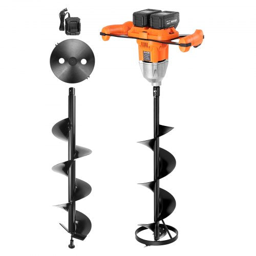 40V Electric Ice Auger, 2 in 1 Cordless Ice Fishing Augers and Earth Auger with 8" Ices & Earth Drill Bit, Cold-Resistant Post Hole Digger, Turbo High-Speed Cutting System