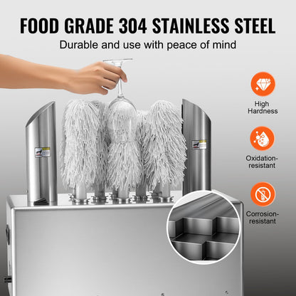 Wine glass polisher 8-brush polishing machine 660 cups/h for bar restaurant