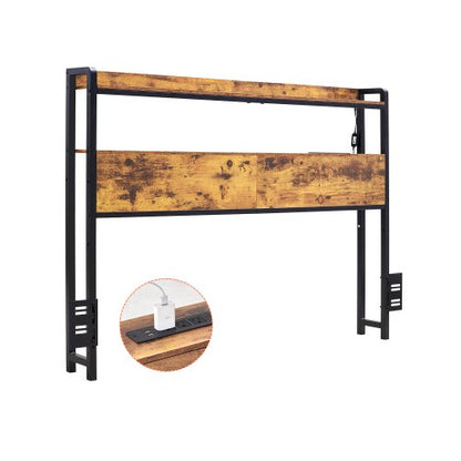 Headboard for Full Size Bed, Adjustable Height Headboard with 2 Shelves Storage, Freestanding Head Board with Charging Station and LED Light for Different Bed Frames, Easy Assembly, Brown