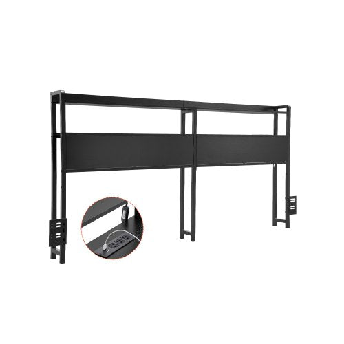 Headboard for Queen Size Bed, Adjustable Height Headboard with 2 Shelves Storage, Freestanding Head Board with Charging Station and LED Light for Different Bed Frames, Easy Assembly, Black