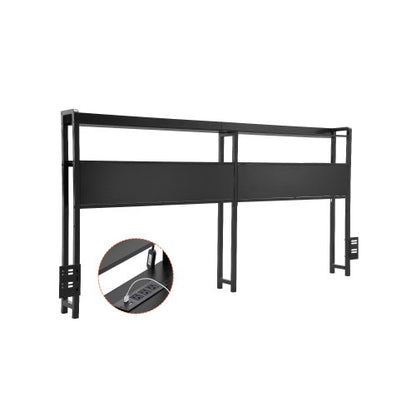 Headboard for Queen Size Bed, Adjustable Height Headboard with 2 Shelves Storage, Freestanding Head Board with Charging Station and LED Light for Different Bed Frames, Easy Assembly, Black