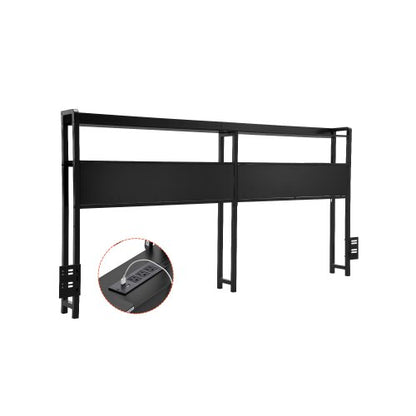 Headboard for King Size Bed, Adjustable Height Headboard with 2 Shelves Storage, Freestanding Head Board with Charging Station and LED Light for Different Bed Frames, Easy Assembly, Black