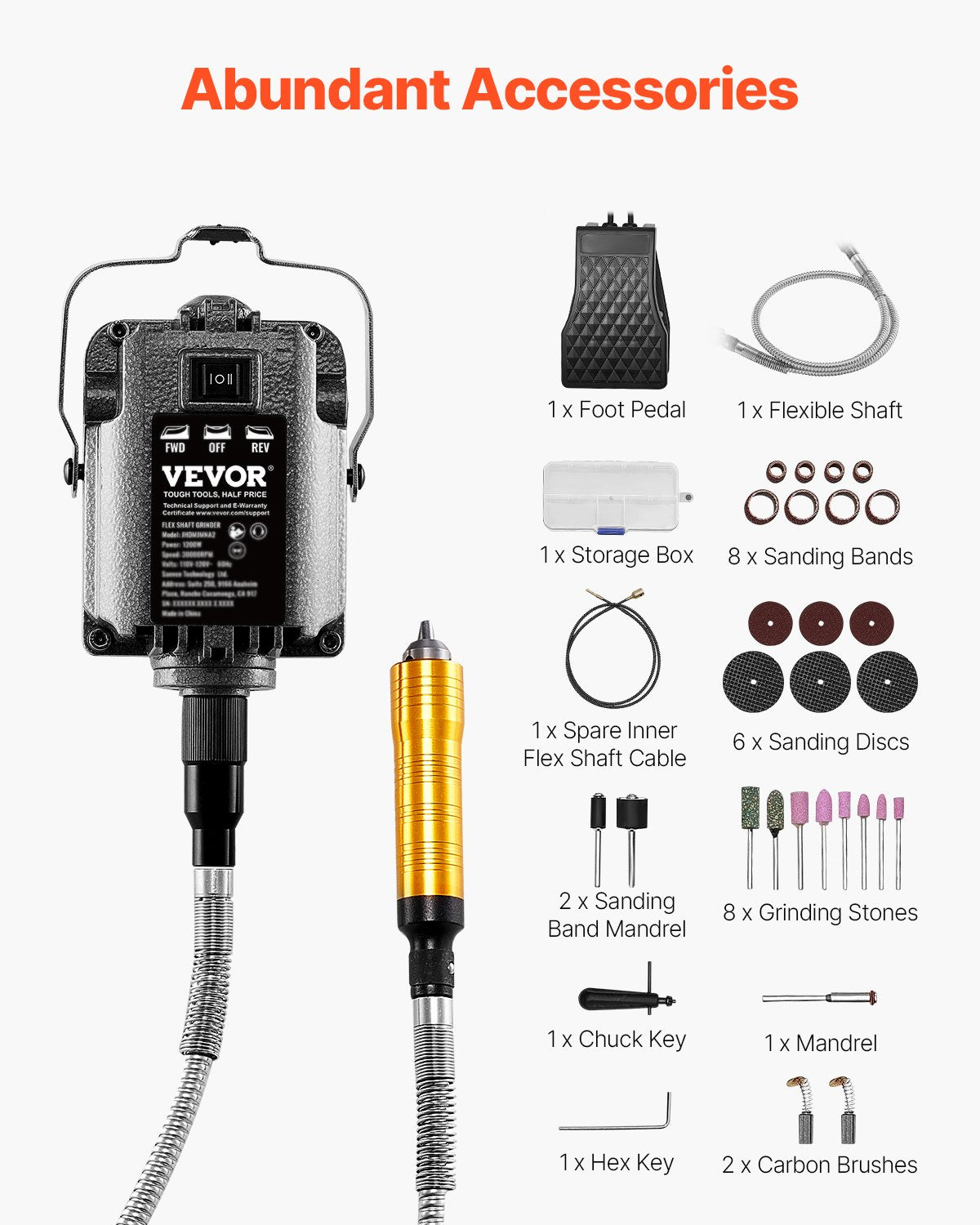 Flex Shaft Grinder 1200W 30000RPM with foot pedal and 31 accessories