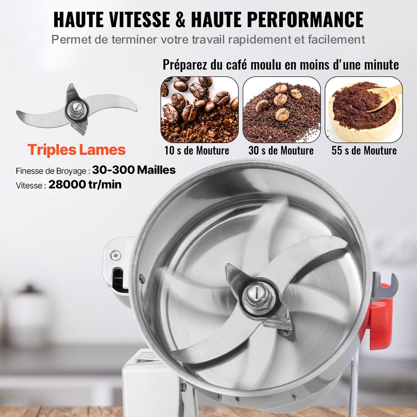 1000g Electric Grain Mill Grinder, High Speed 3000W Commercial Spice Grinders, Stainless Steel Pulverizer Powder Machine, for Dry Grains Spices Cereals Coffee Corn Pepper, Swing Type