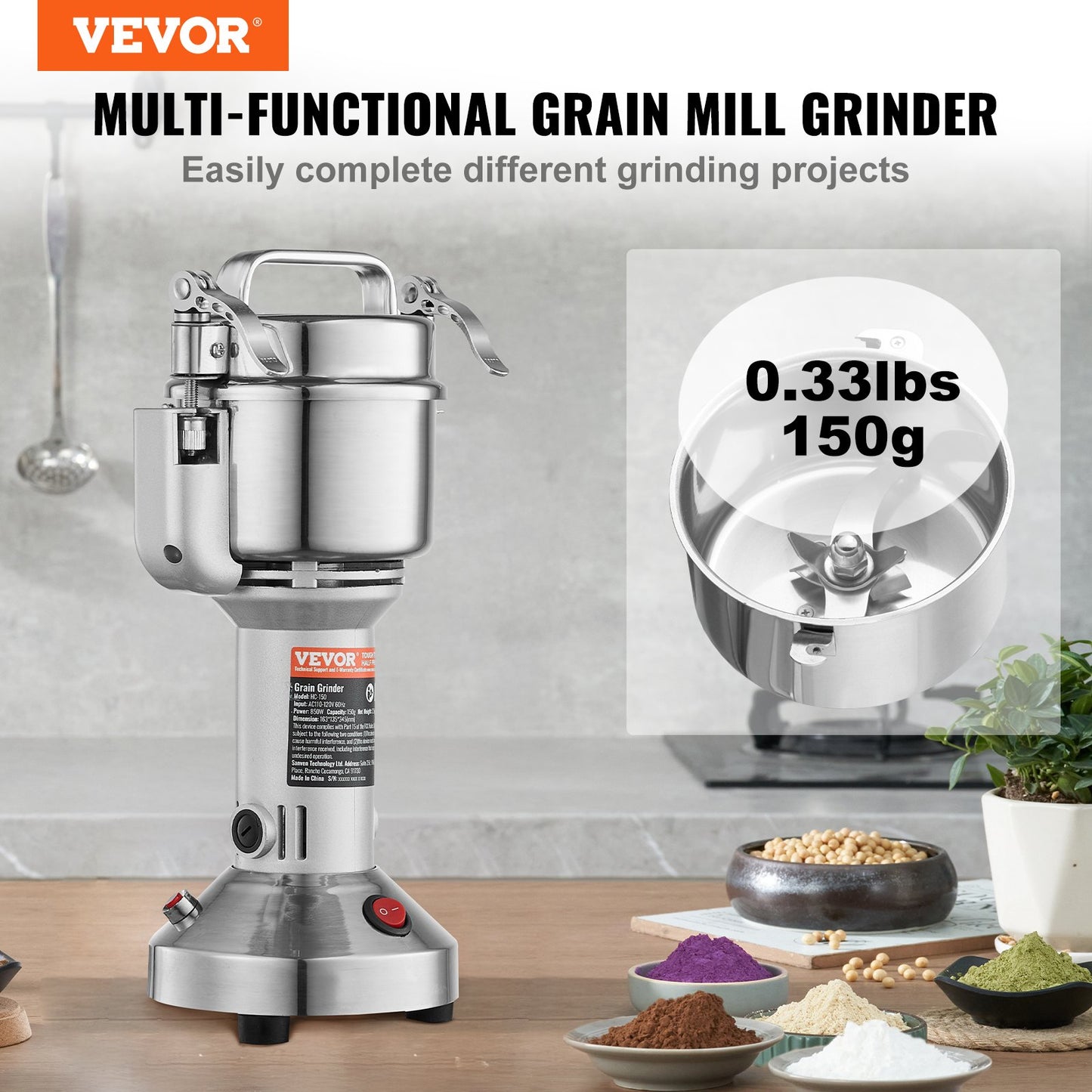 150g Commercial Spice Grinder Electric Grain Grinder High Speed Grinder