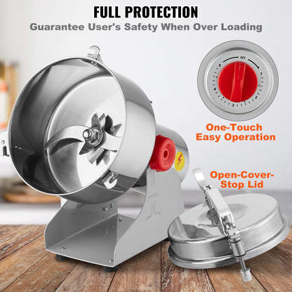 2500g Electric Grain Mill Grinder, High Speed 3400W Commercial Spice Grinders, Stainless Steel Pulverizer Powder Machine, for Dry Grains Spices Cereals Coffee Corn Pepper, Swing Type
