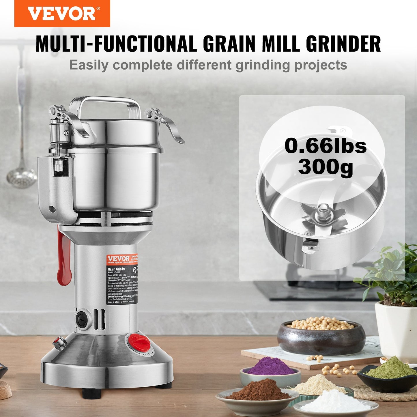 300g Commercial Spice Grinder Electric Grain Grinder High Speed Grinder
