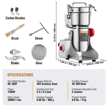 300g Commercial Spice Grinder Electric Grain Grinder High Speed Grinder