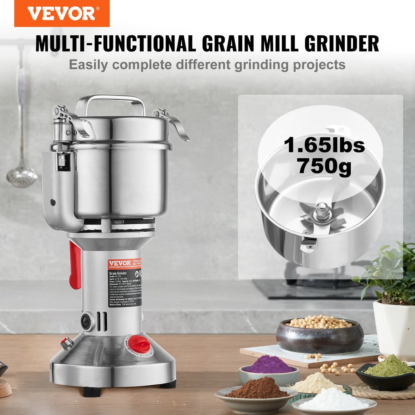 750g Commercial Spice Grinder Electric Grain Grinder High Speed