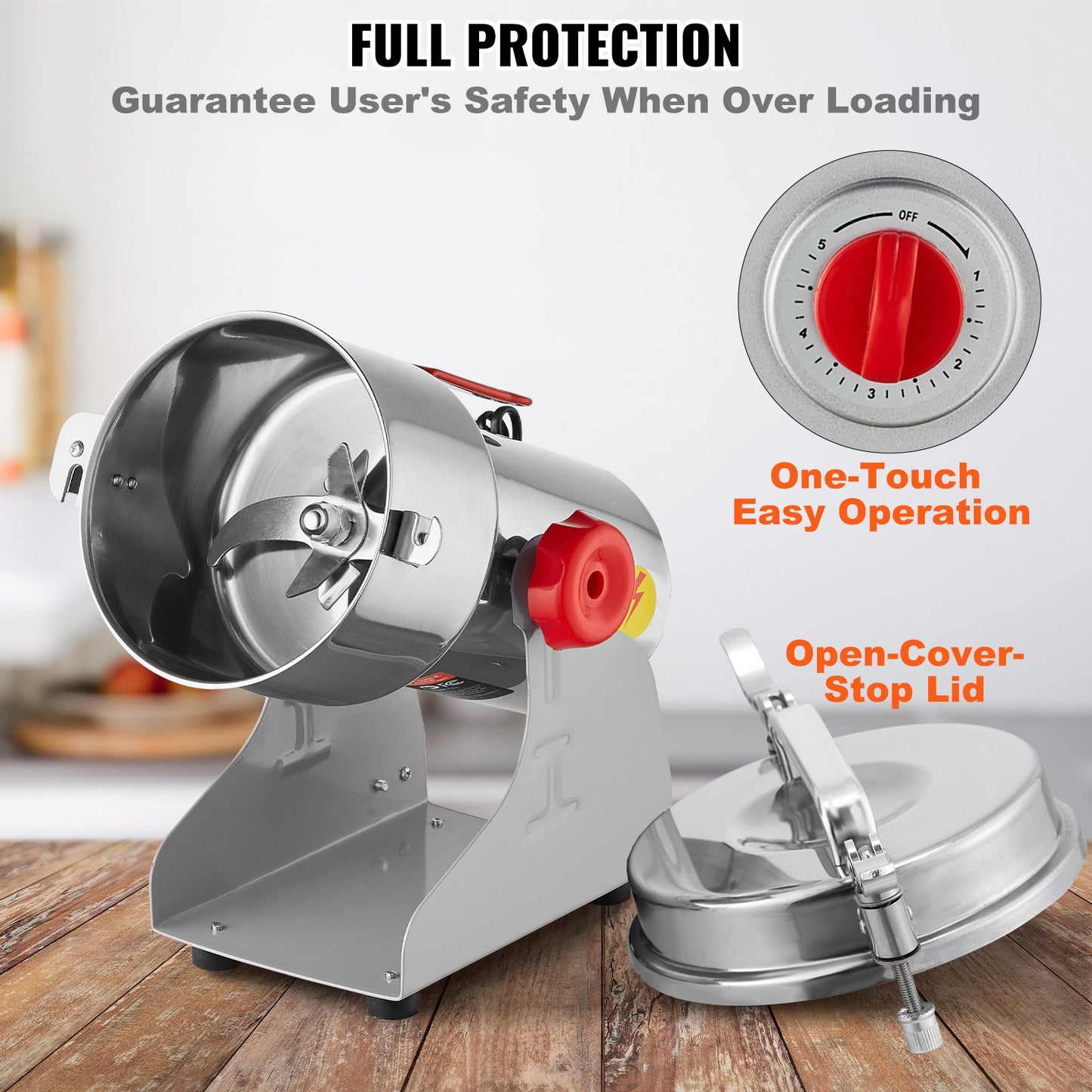 750g Electric Grain Mill Grinder, High Speed 2000W Commercial Spice Grinders, Stainless Steel Pulverizer Powder Machine, for Dry Grains Spices Cereals Coffee Corn Pepper, Swing Type