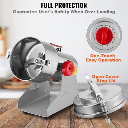 750g Electric Grain Mill Grinder, High Speed 2000W Commercial Spice Grinders, Stainless Steel Pulverizer Powder Machine, for Dry Grains Spices Cereals Coffee Corn Pepper, Swing Type